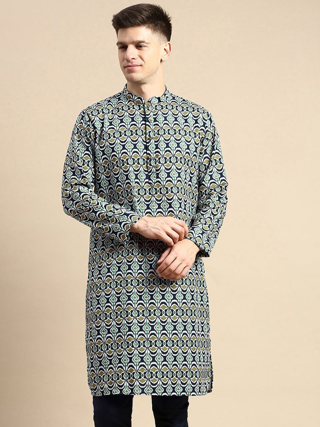Amodh by Kisah Ethnic Printed Mandarin Collar Regular Kurta