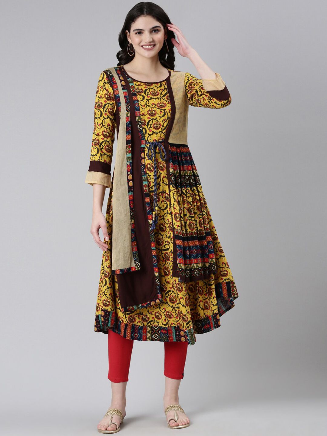 Souchii Floral Printed Liva Anarkali Kurta