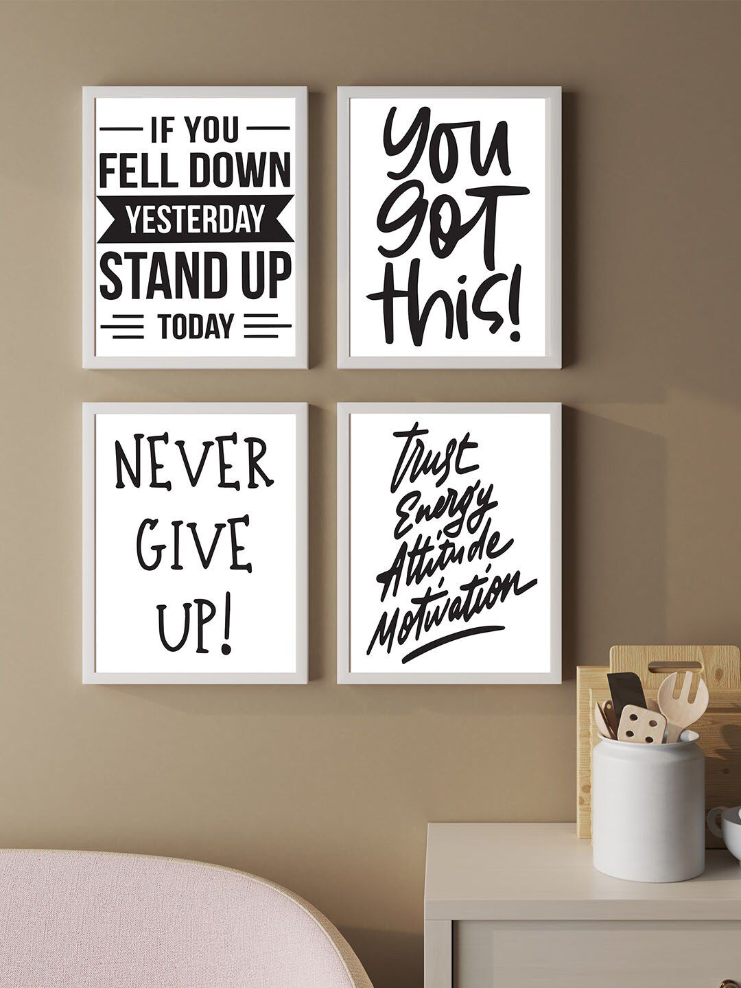 Buy Art Street White & Black 4 Pieces Motivational Quotes Wall Arts -  - Home for Unisex