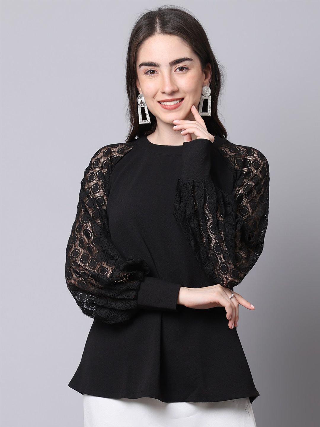 Sugathari Self Design Puff Sleeve Regular Top