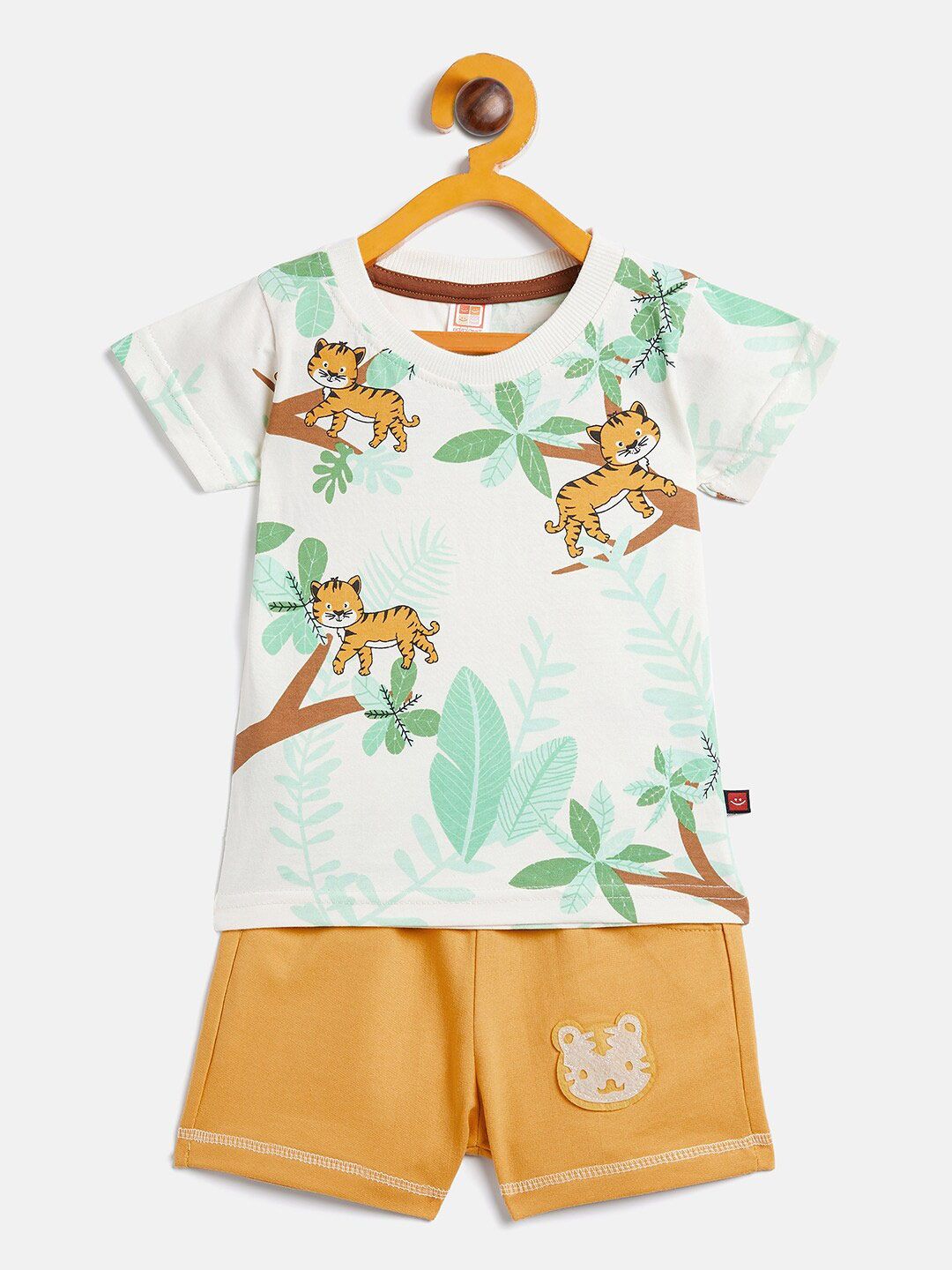 Camey Kids Green Printed T-shirt with Shorts Cotton Round Neck Half Sleeve Clothing Set