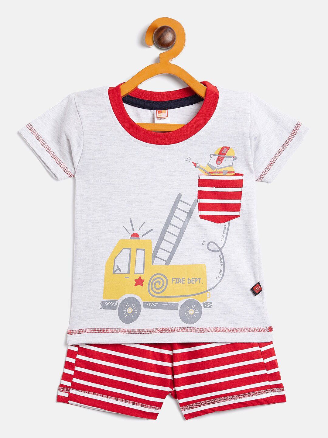 Camey Kids White Printed T-shirt with Shorts Cotton Round Neck Half Sleeve Clothing Set