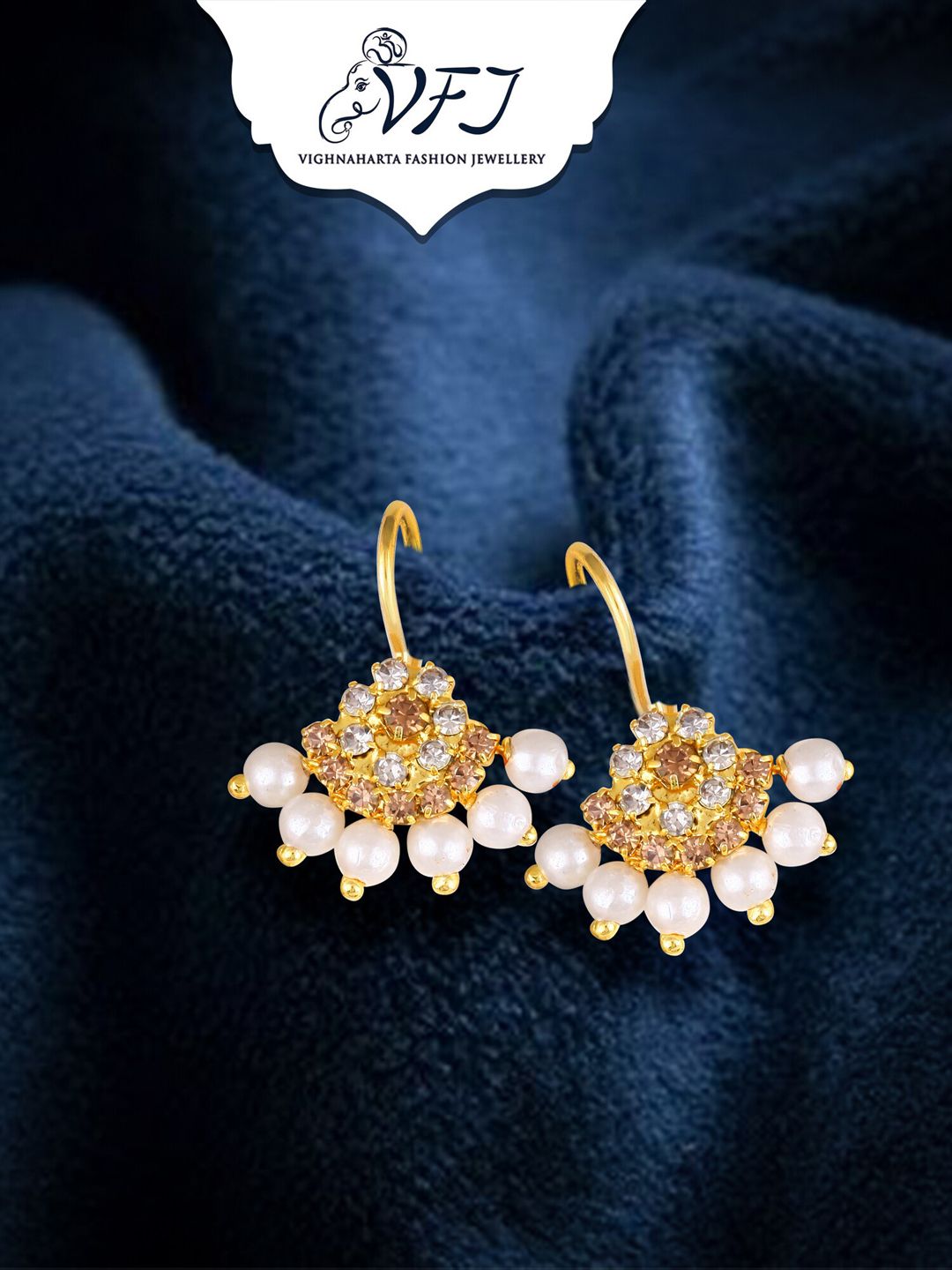 Vighnaharta Gold-Plated Stone Studded & Pearls Beaded Drop Earrings
