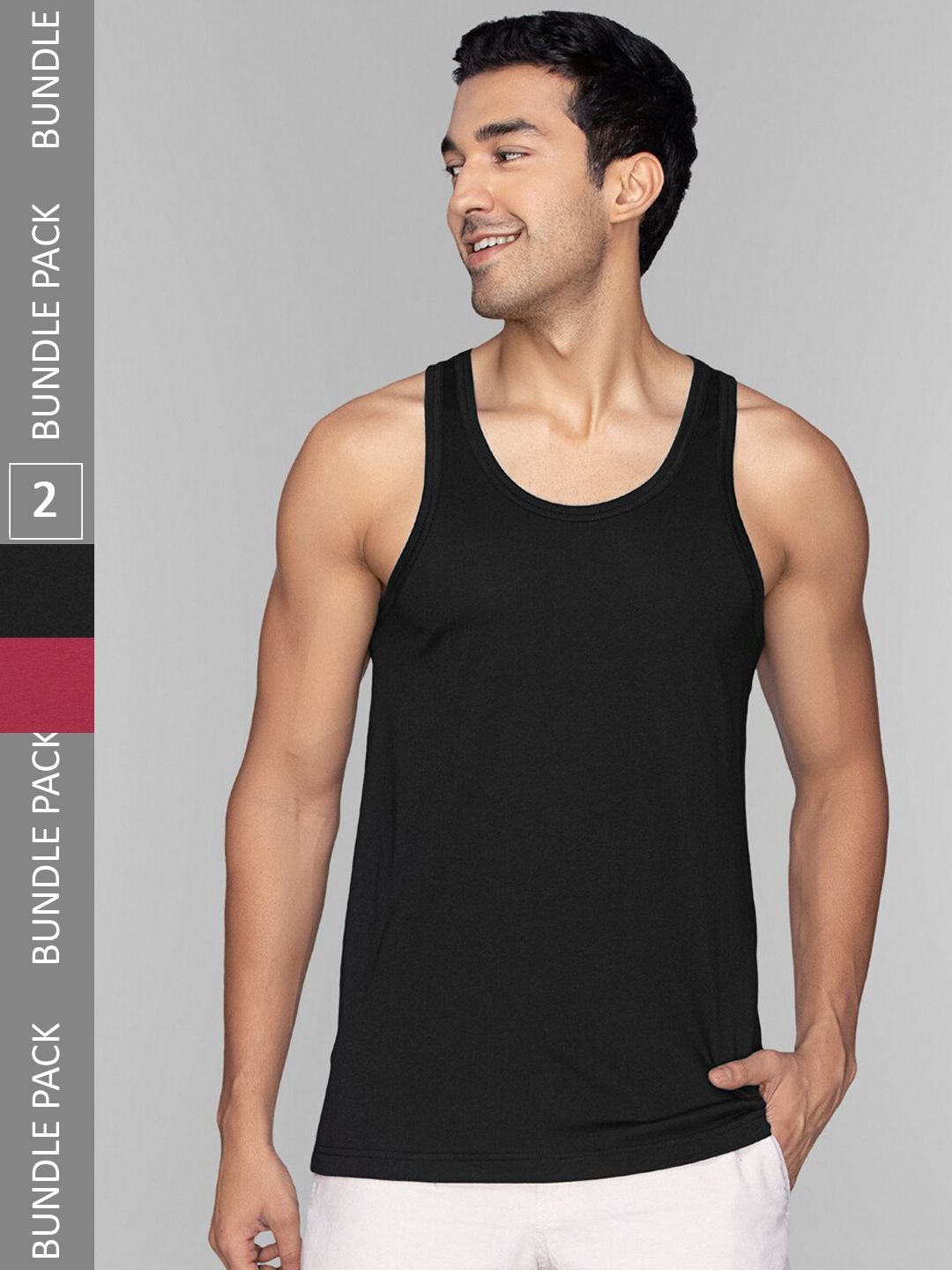 XYXX Men Pack of 2 ACE Modal-Cotton Solid Round Neck Sleeveless Vest XYVEST2PCKN10