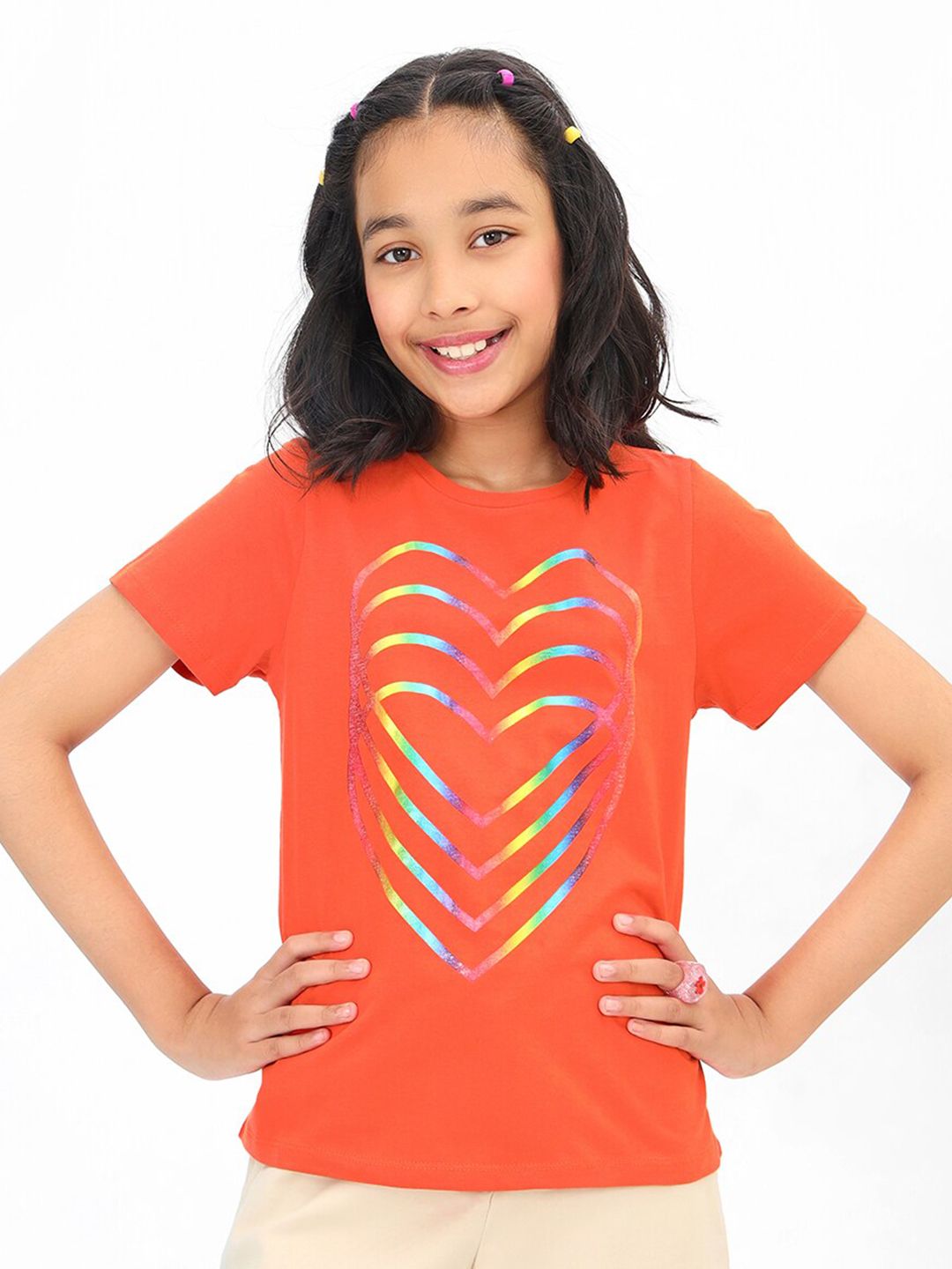 BONKIDS Girls Graphic Printed Cotton T-shirt