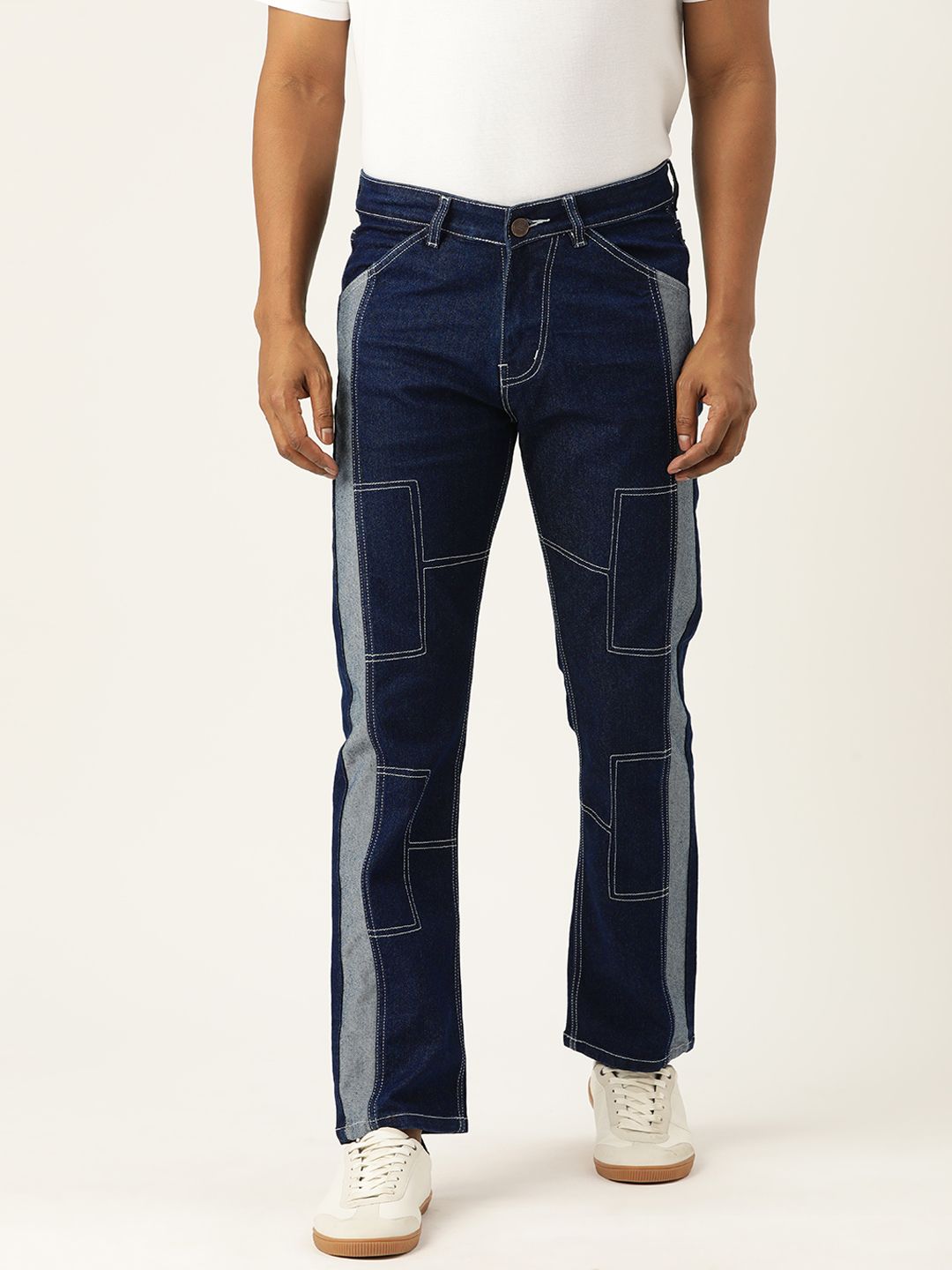 PARIS HAMILTON Men Straight Fit Colourblocked Stretchable Pure Cotton Jeans