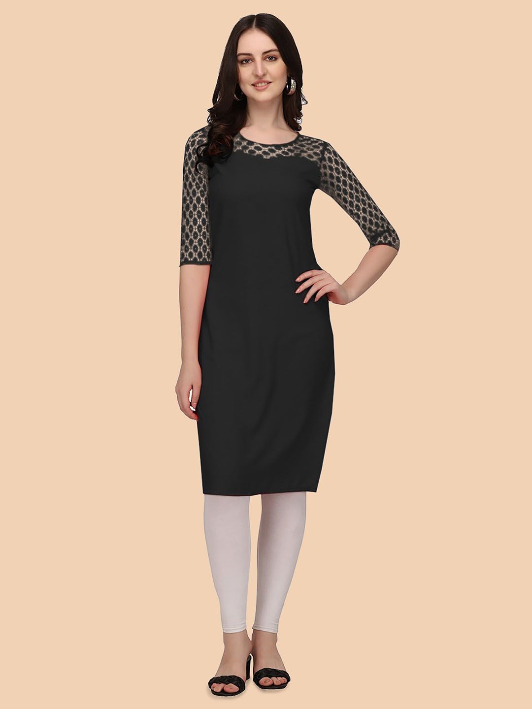 Dream Beauty Fashion Woven Design Round Neck Straight Kurta