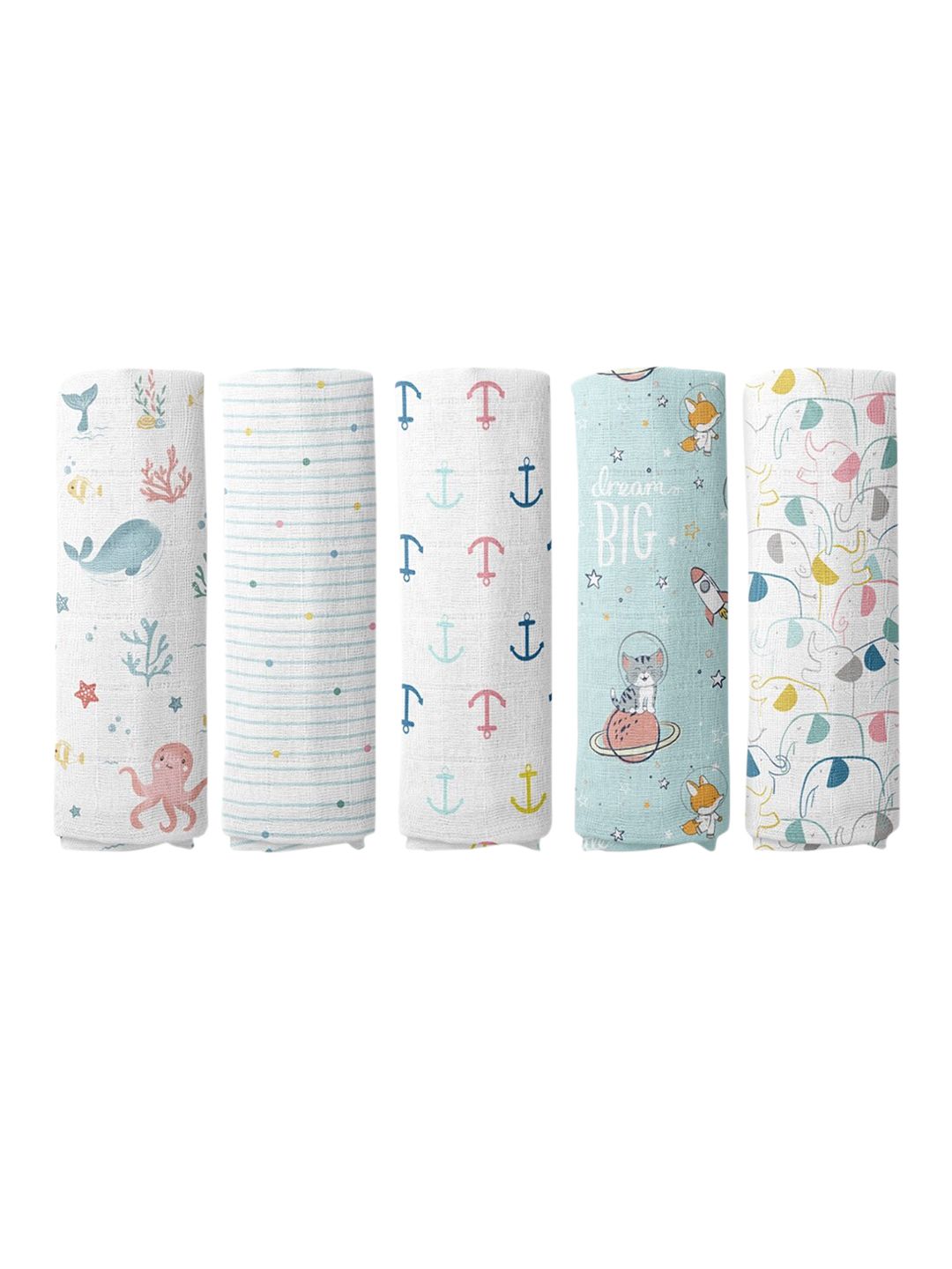 Buy Haus & Kinder Infant Kids Set Of 5 Pure Cotton Printed Swaddles -  - Accessories for Unisex Kids