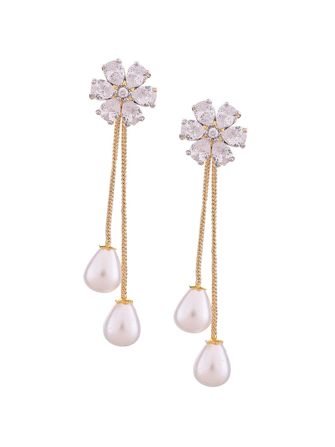 RATNAVALI JEWELS Gold-Plated Floral Drop Earrings