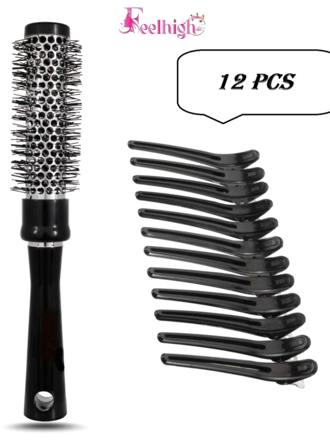 FEELHIGH Professional Hair Dryer Brush & 12-Pcs Crocodile Clips