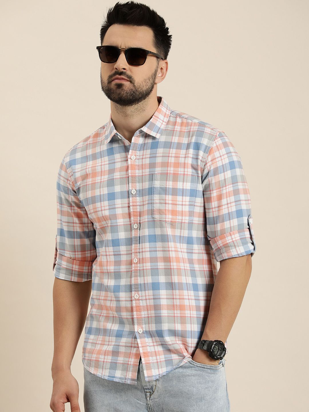 Moda Rapido Men Slim Fit Opaque Checked Casual Shirt