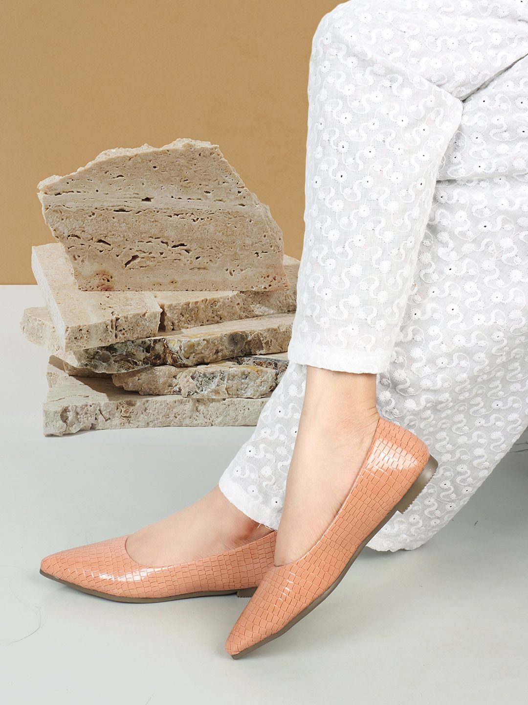 ICONICS Textured Pointed Toe Ballerinas