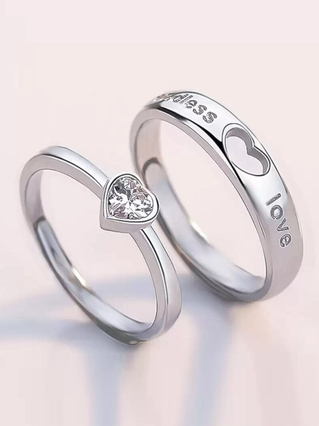 KARISHMA KREATIONS Set Of 2 Silver-Plated & AD-Studded Couple Ring
