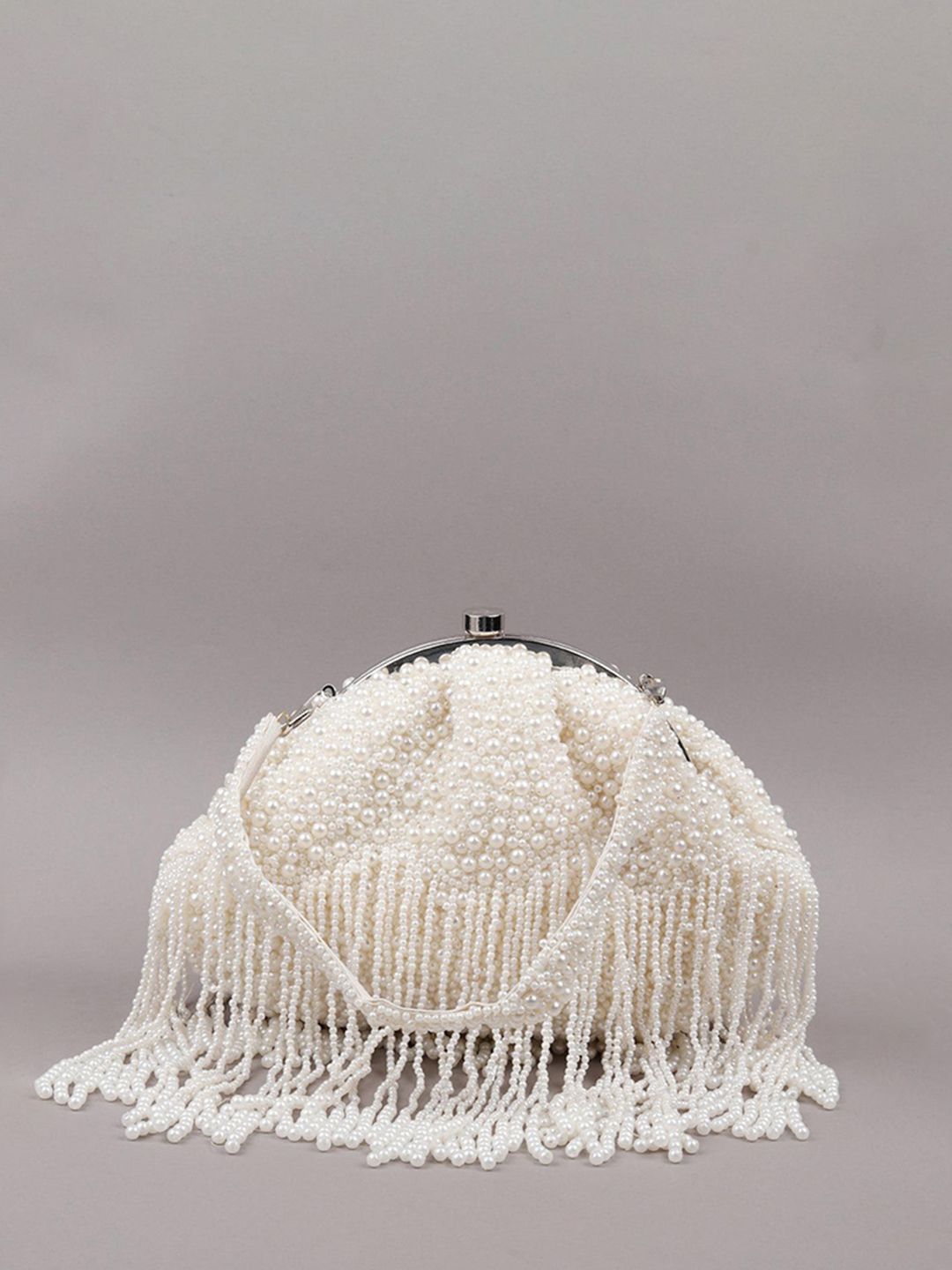 Buy ODETTE White Embellished Half Moon Clutch -  - Accessories for Women