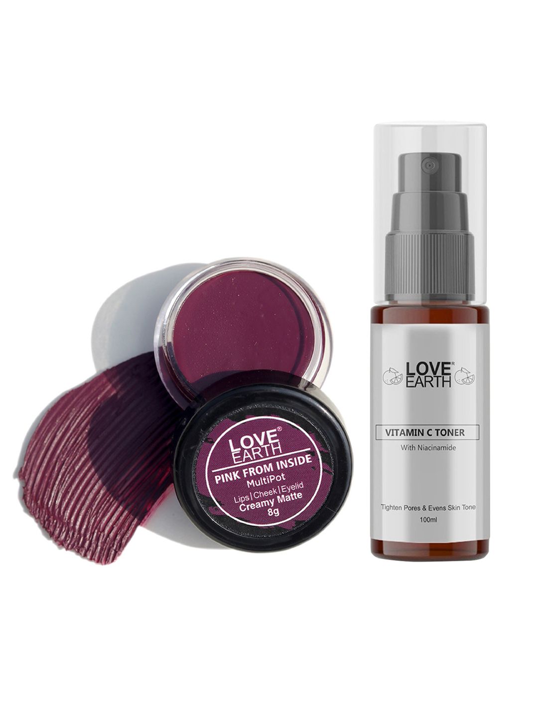 LOVE EARTH Multipot Lip-Cheek-Eyelid Tint 8g & Vitamin C Toner 100ml
