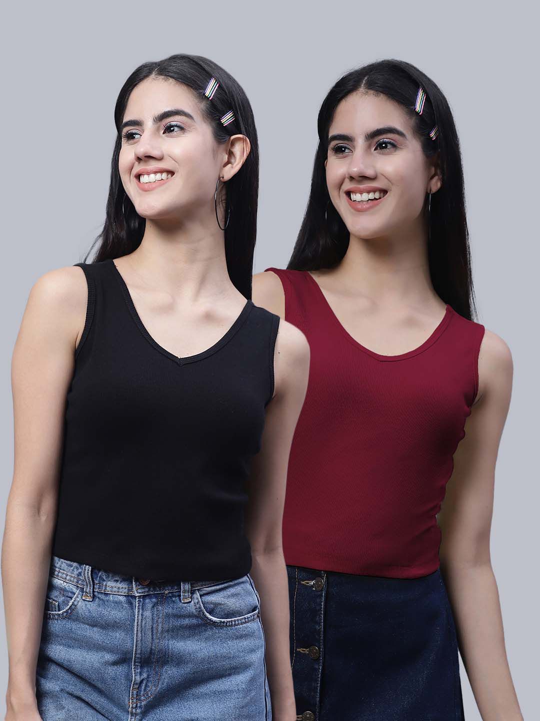 FBAR Pack Of 2 V-Neck Cotton Crop Top