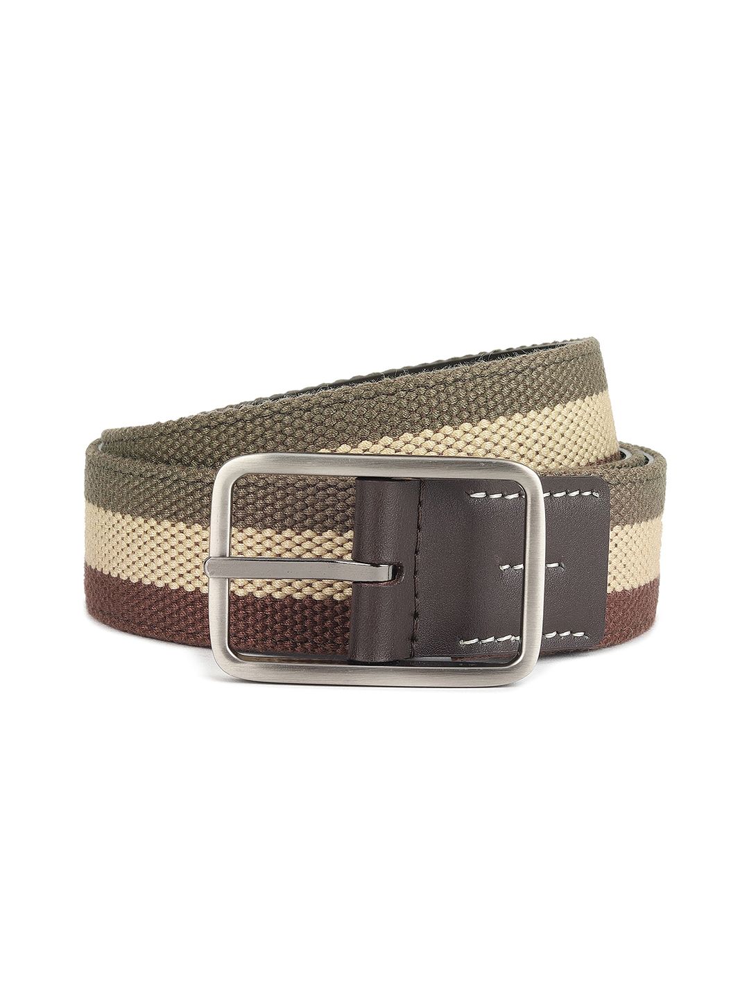 Urbano Plus Men Brown Woven Design Leather Belt