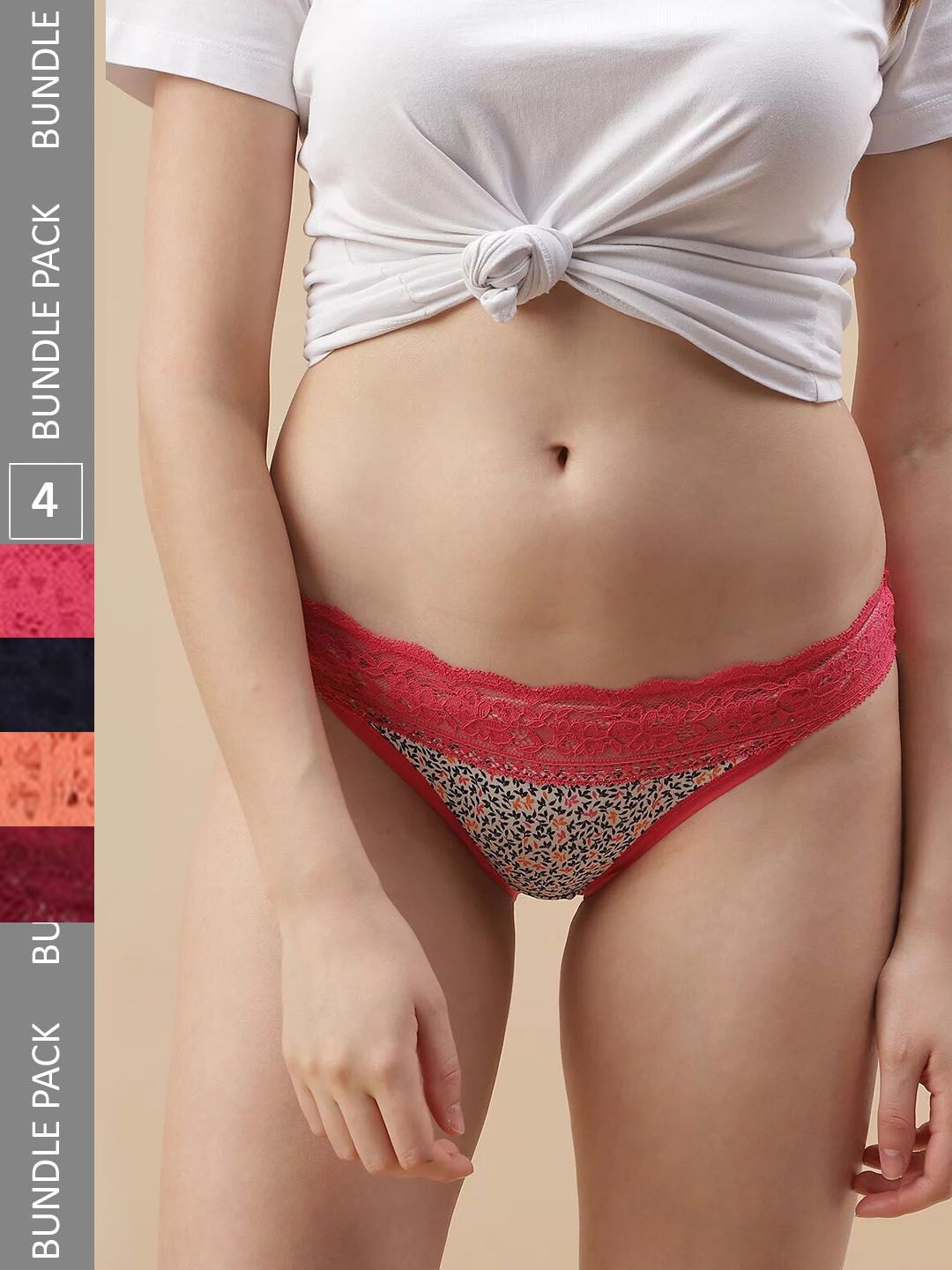 Buy Marks & Spencer Pack Of 4 Floral Printed Lace Bikini Briefs -  - Apparel for Women