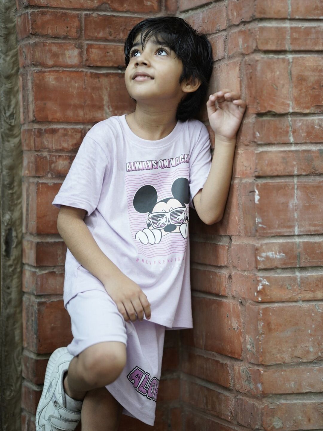 Nap Chief Kids Disney Mickey Mouse Printed Pure Cotton T-shirt with Shorts