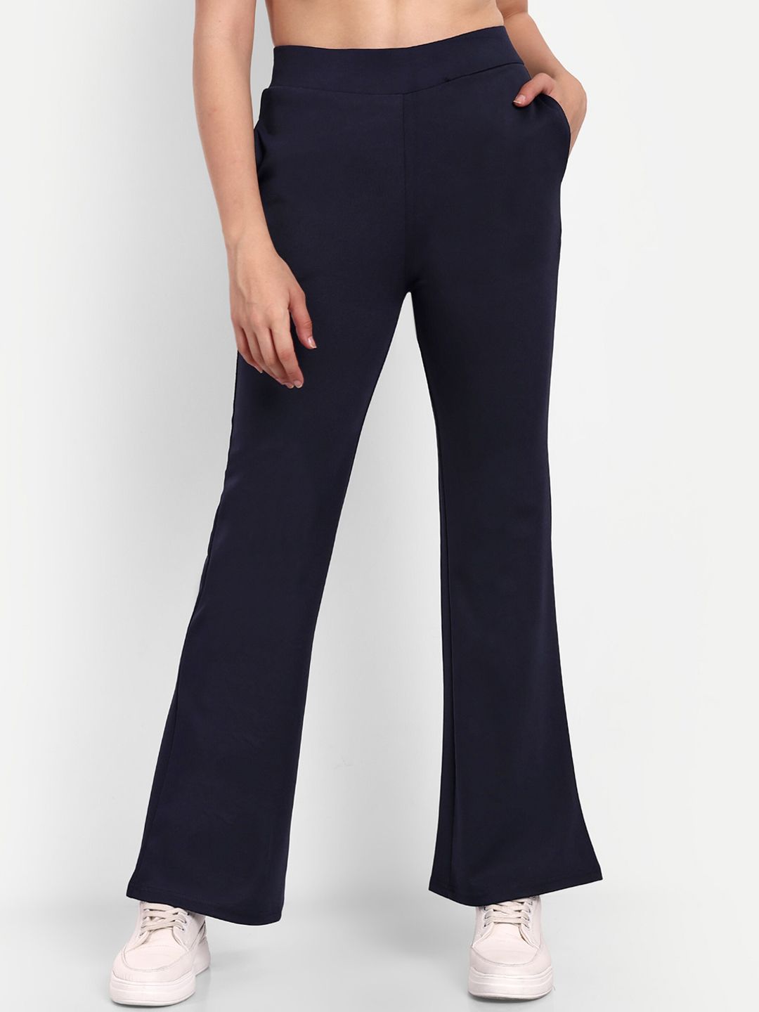 BROADSTAR Women Smart Flared High-Rise Easy Wash Bootcut Trousers
