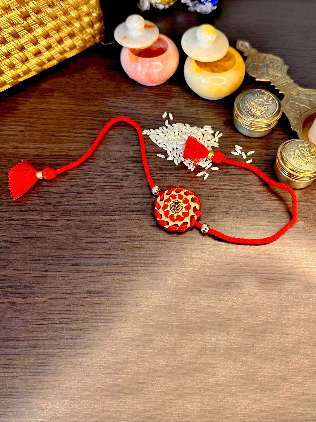 MASQ Men Chakra-Shaped Rakhi With Roli Chawal & Moli