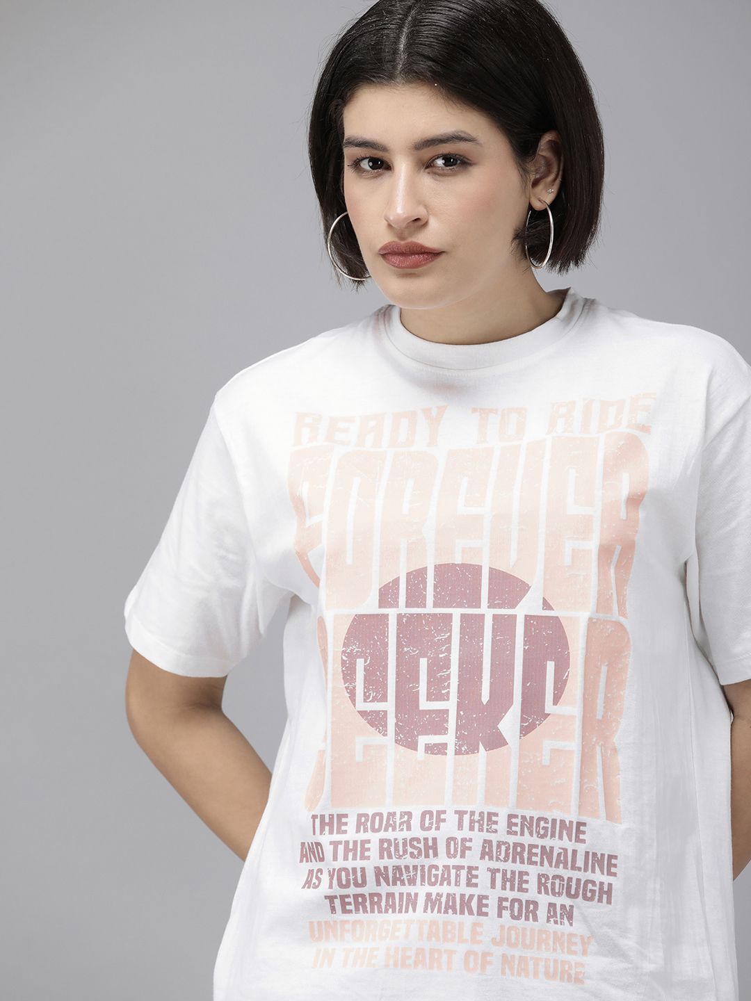 Roadster Women Typography Printed Bio Finish T-shirt