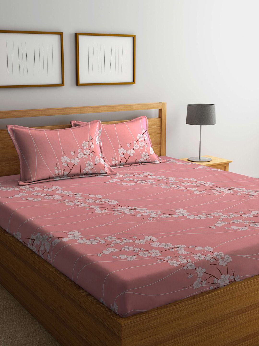 Buy KLOTTHE Pink Floral Printed Fitted 400 TC Pure Cotton King Bedsheet With 2 Pillow  Cover -  - Home for Unisex