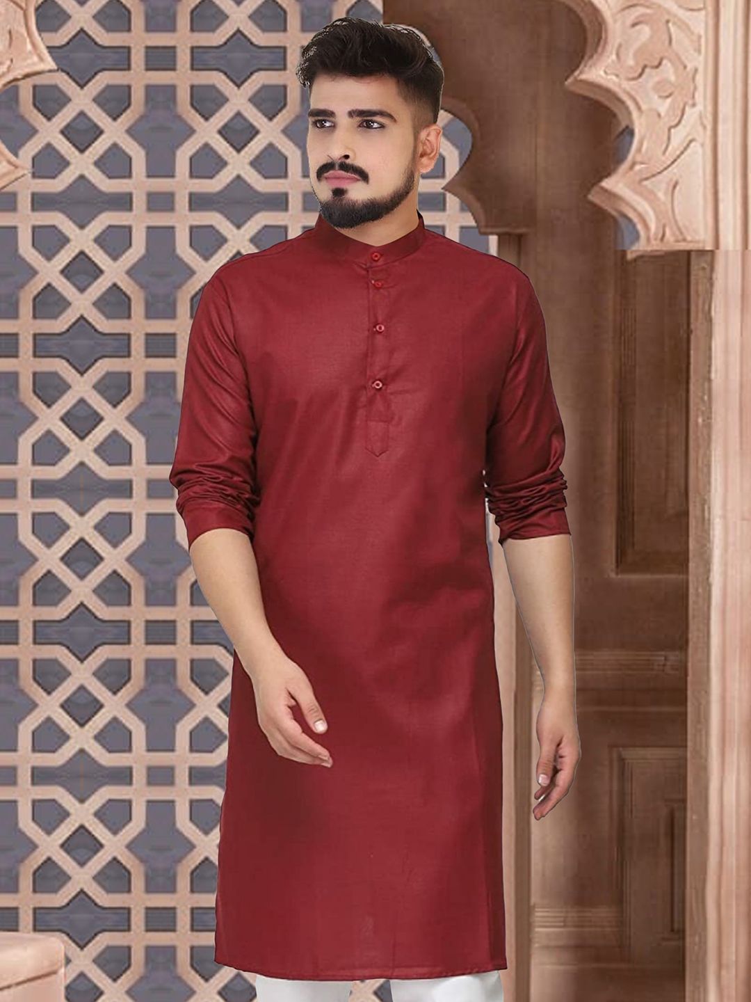 CELLUX Band Collar Long Sleeves Straight Kurta