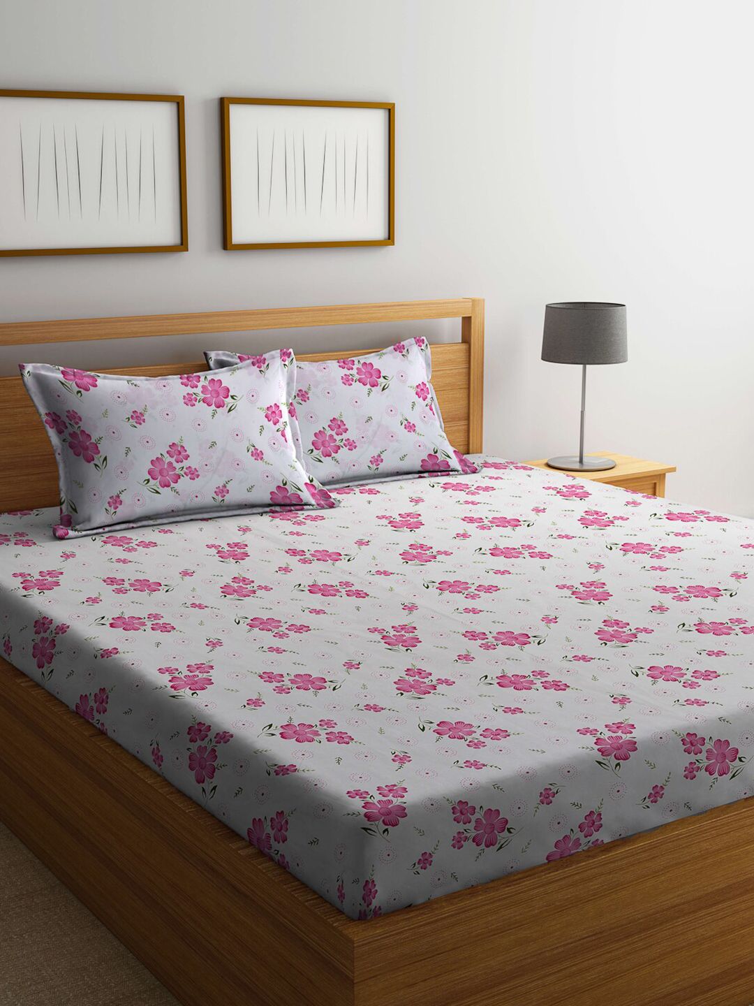 Buy FABINALIV White Floral Polycotton 300 TC King Fine Bedsheet With 2 Pillow Covers 98 X 89 Inches -  - Home for Unisex