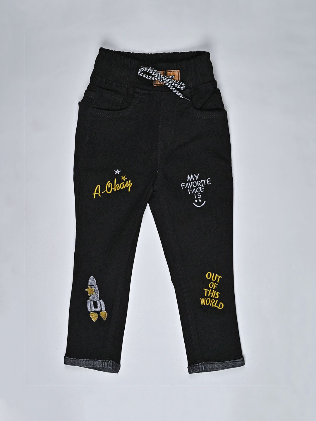 F2M Boys Slim Fit High-Rise Clean Look Embroidered Jeans