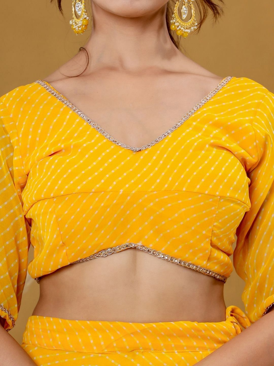 Printed Yellow Striped Ready to Wear Lehenga & Blouse With Dupatta 7