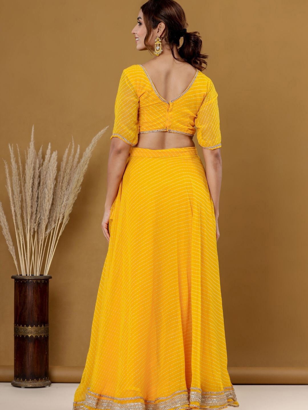 Printed Yellow Striped Ready to Wear Lehenga & Blouse With Dupatta 5