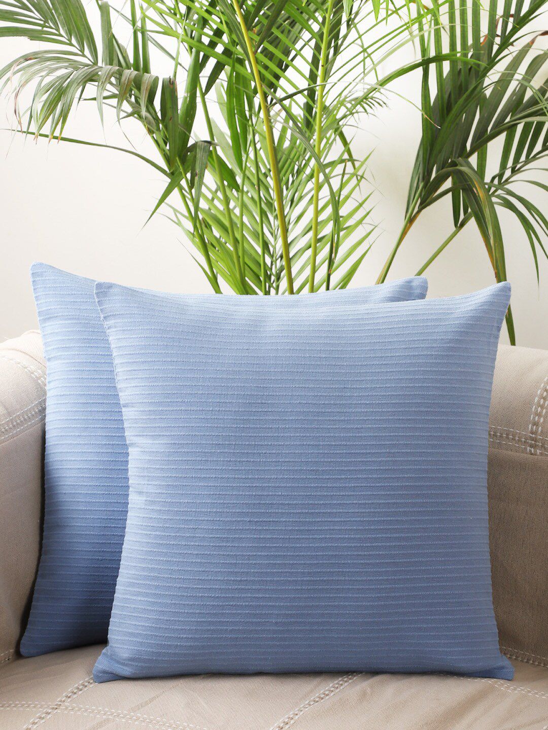Jamio Firati Blue 2-Pieces Cotton Square Cushion Covers