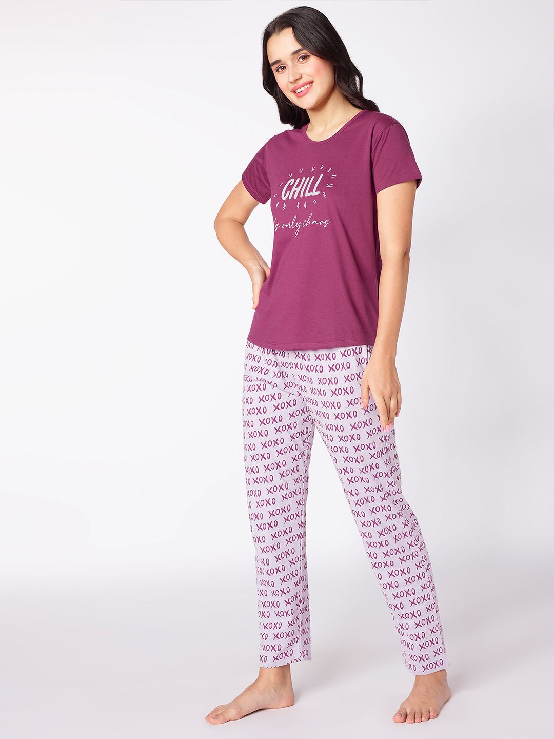 Purple & Mauve Typography Printed Night suit 4