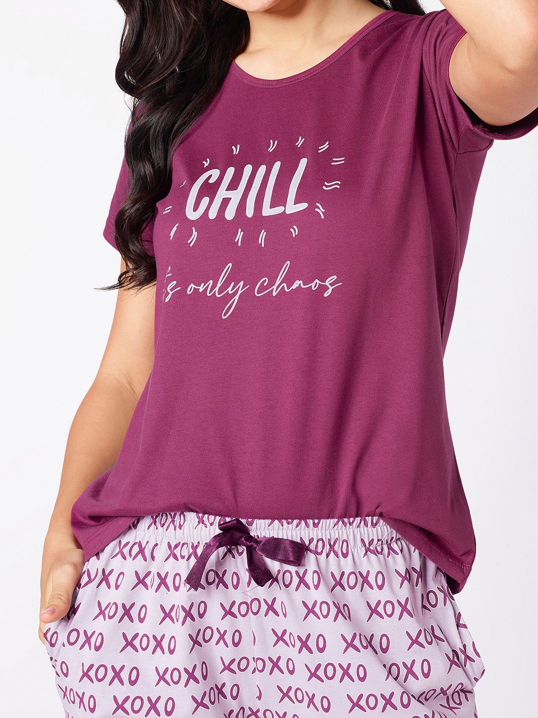 Purple & Mauve Typography Printed Night suit 3