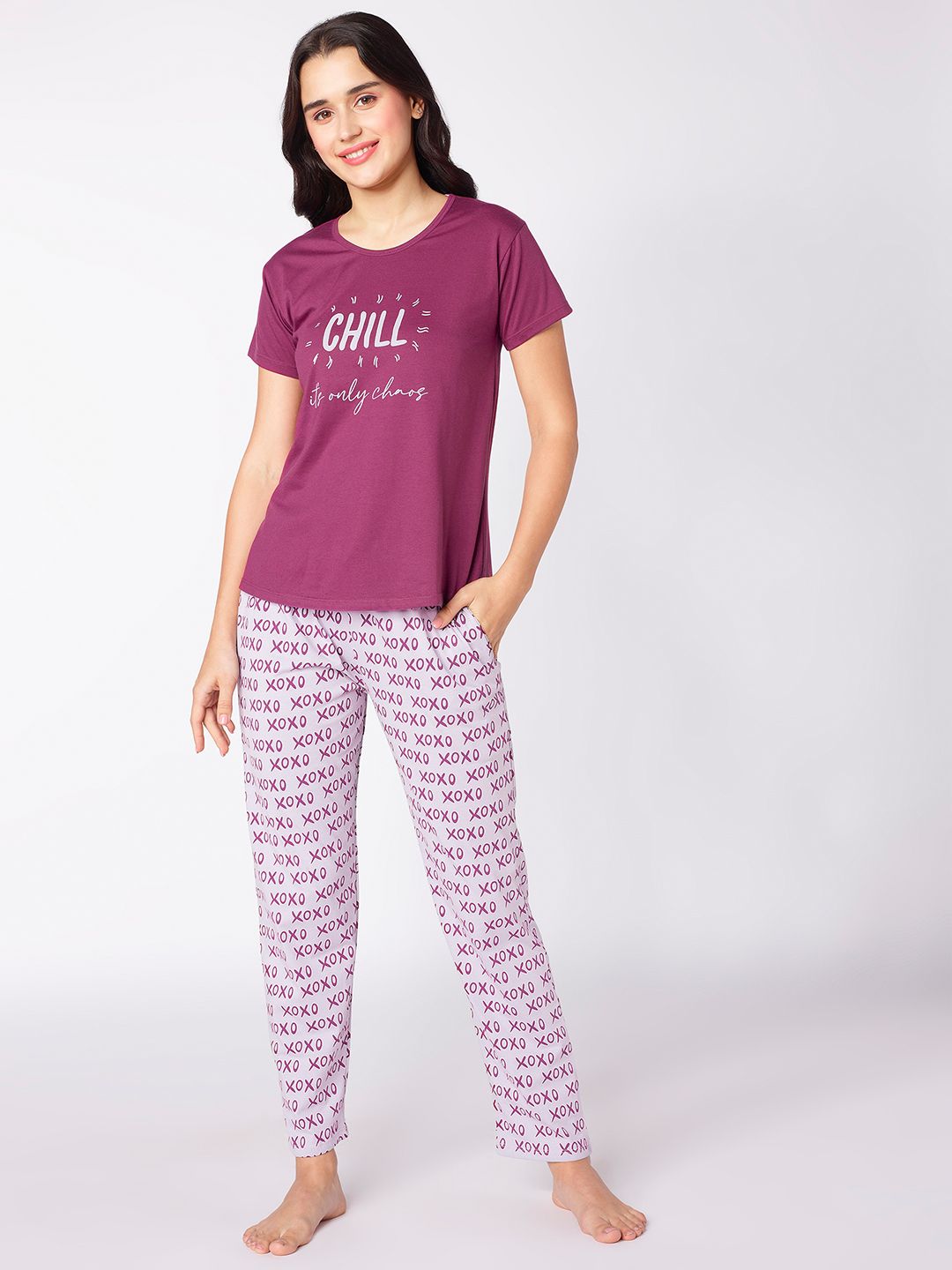Purple & Mauve Typography Printed Night suit 6