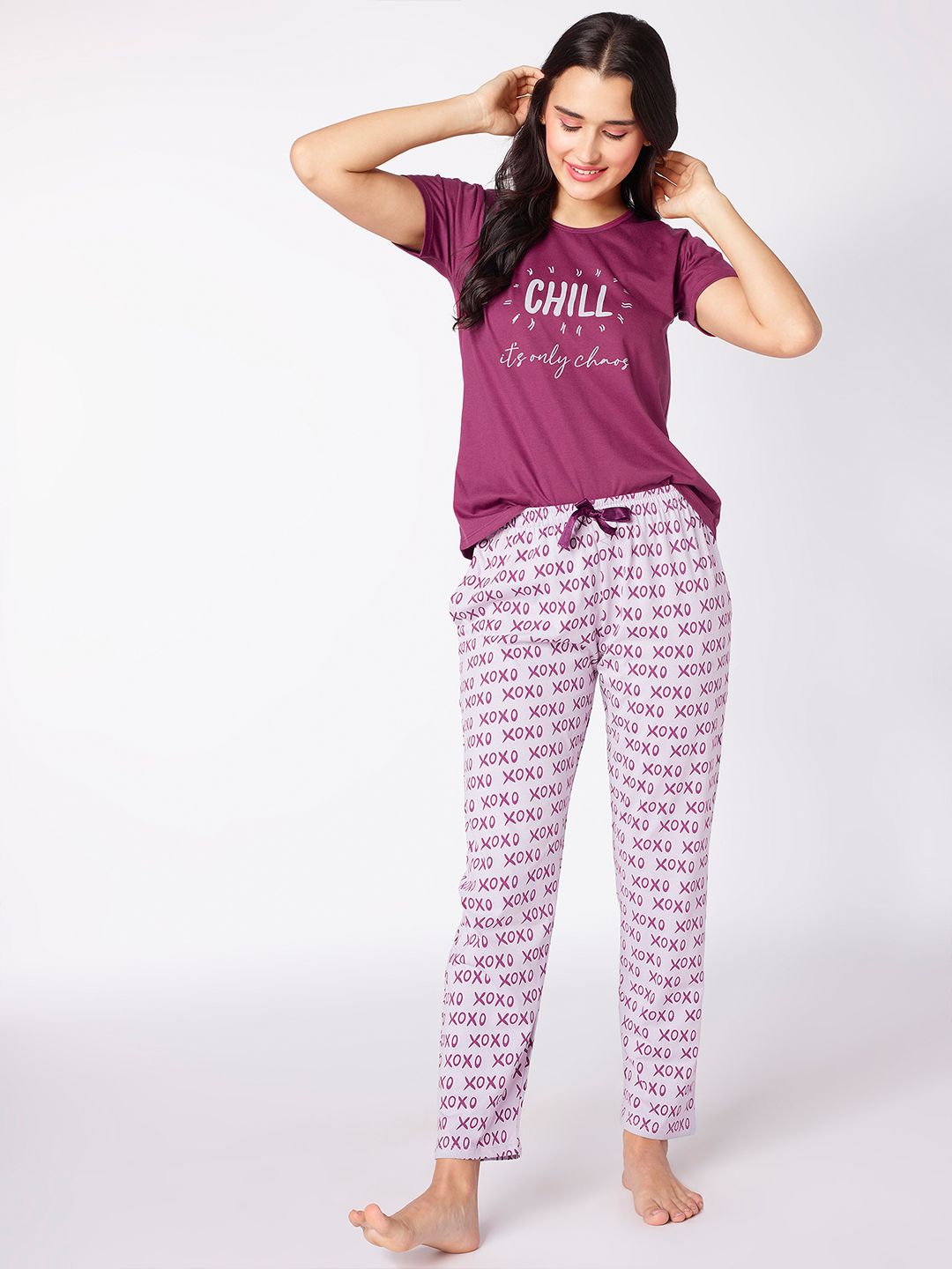 Purple & Mauve Typography Printed Night suit 2