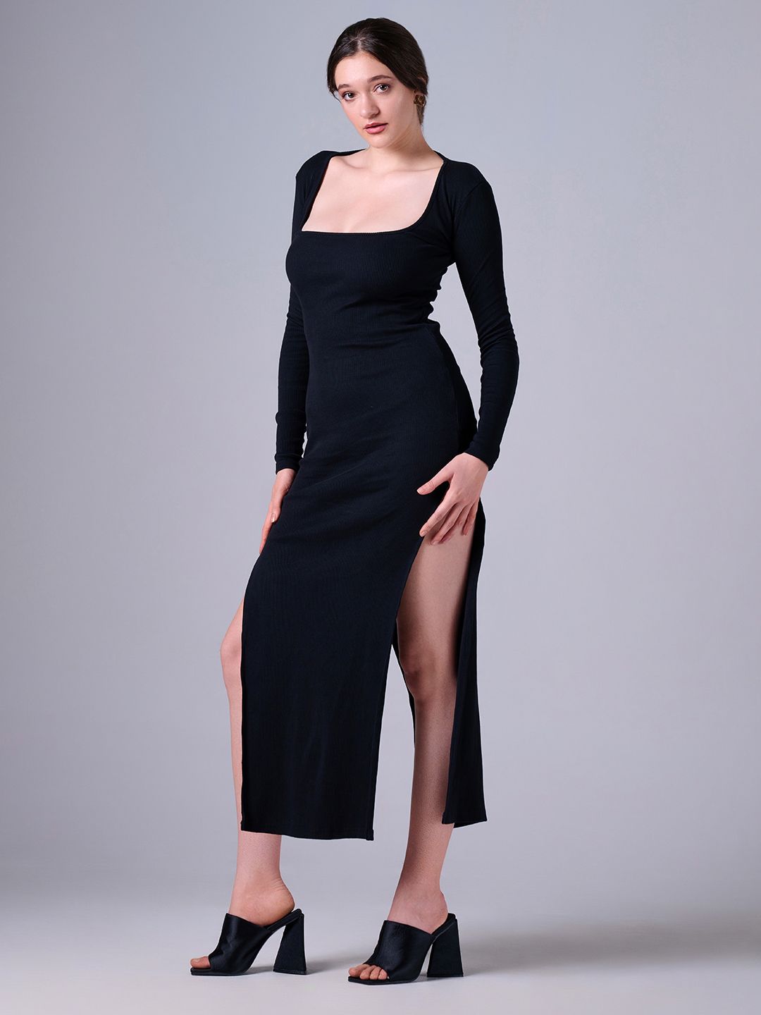 Outcast Square Neck Ribbed Bodycon Midi Dress