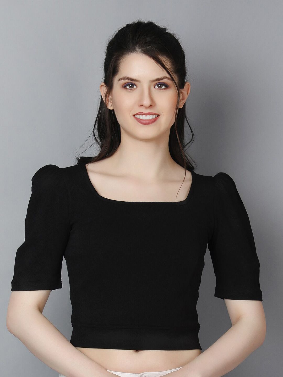 Zuvino Square Neck Puff Sleeve Regular Crop Top