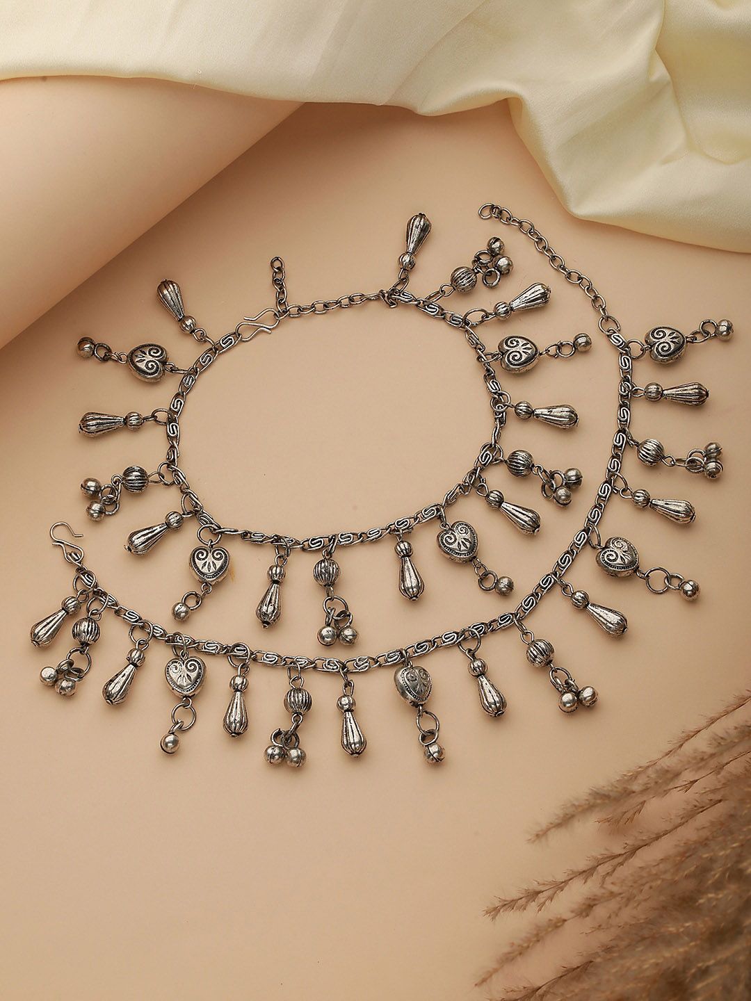 Jazz and Sizzle Set Of 2 Silver-Plated Ghungroo Anklets