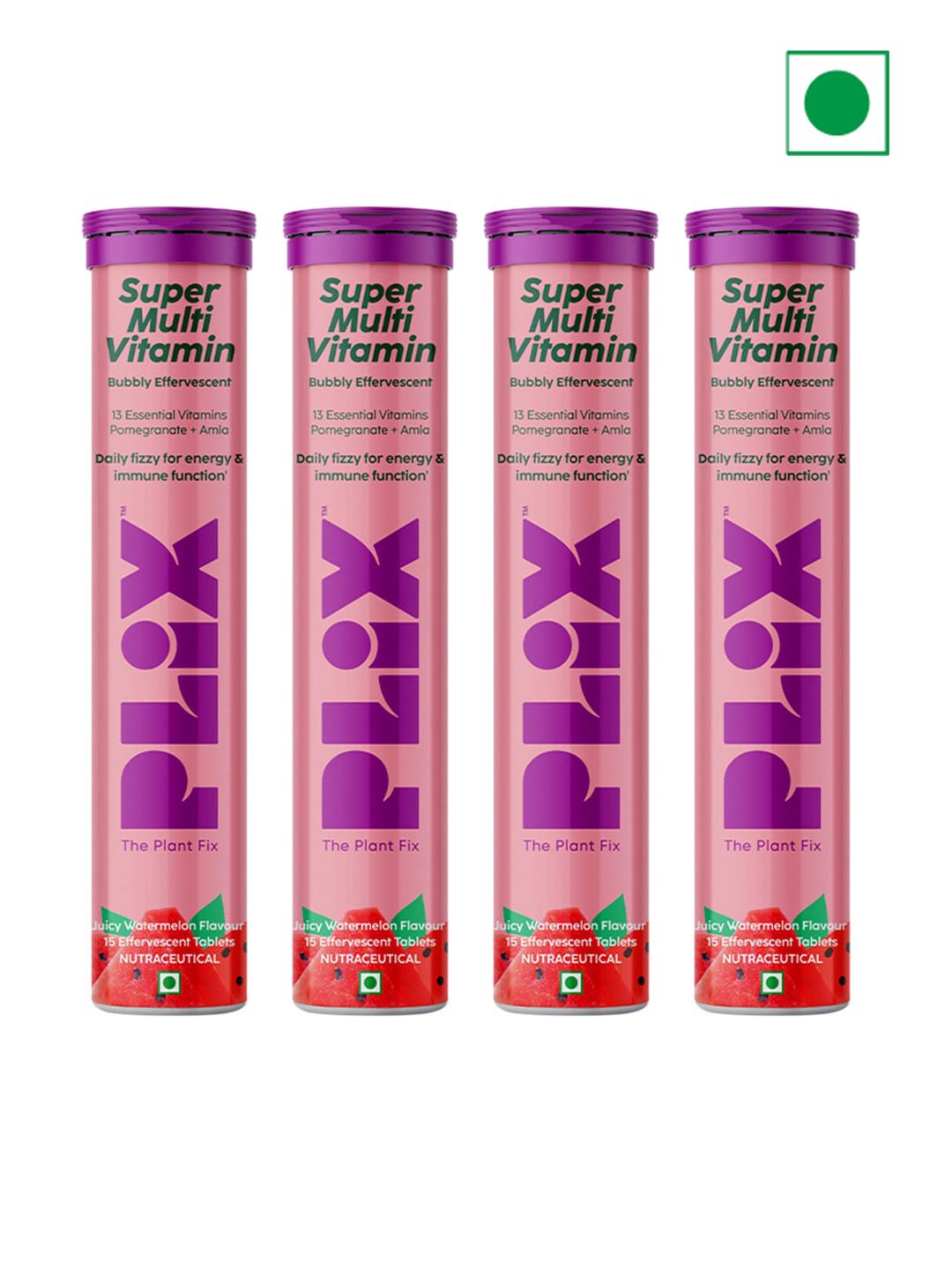 PLIX THE PLANT FIX Set Of 4 Super Multivitamin Watermelon Flavour Tablets- 15 Tablets Each