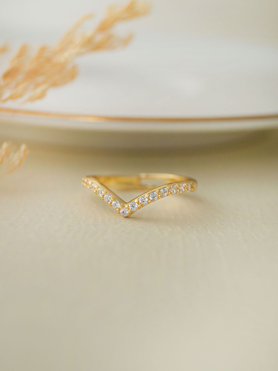 MANNASH 925 Sterling Silver 18kt Gold Plated CZ-Studded Finger Ring
