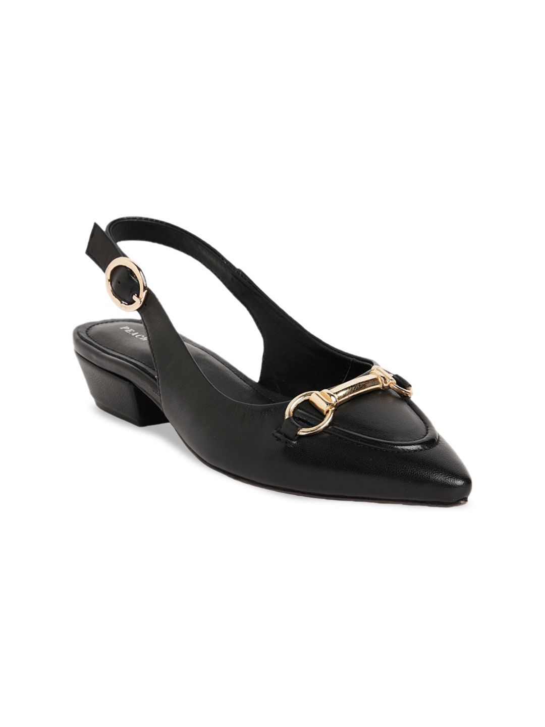 Peach Flores Pointed Toe Leather Block Mules