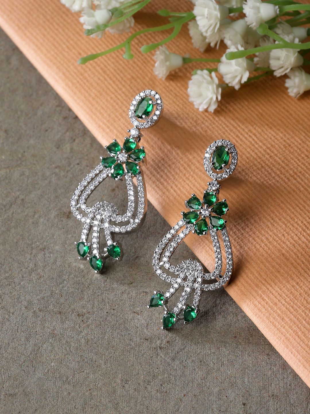 Buy ZENEME American Diamond Studded Floral Shaped Drop Earrings -  - Accessories for Women