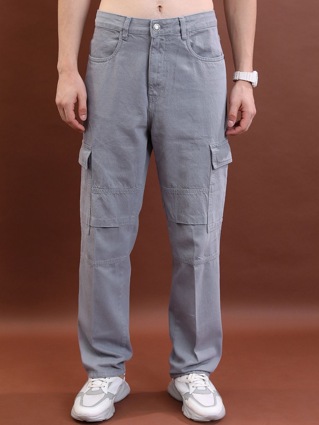 HIGHLANDER Men Relaxed Fit Clean Look Cotton Cargo Jeans