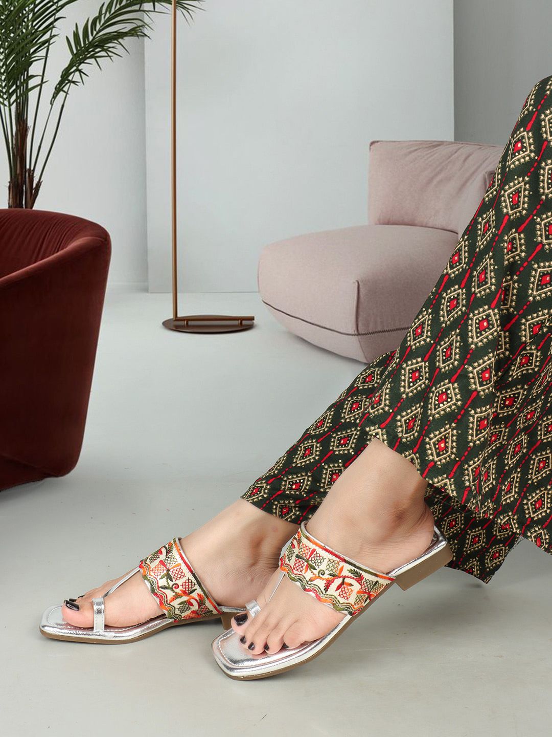 ICONICS Embroidered One Toe Flats