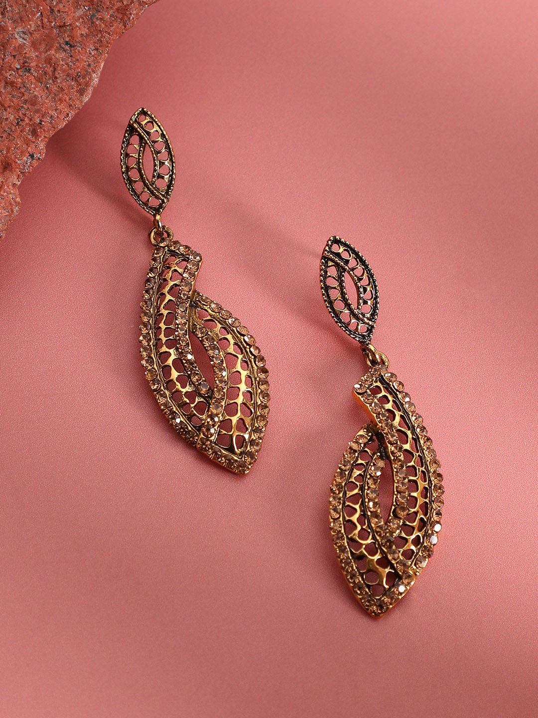 SOHI Gold-Plated Metallic Abstract Drop Earrings