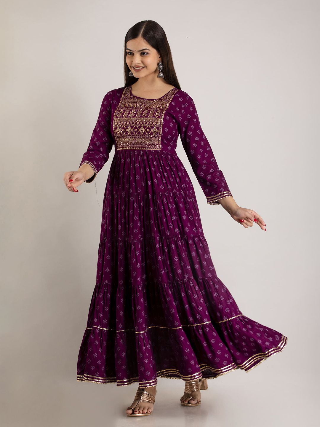 Buy Mizaz Ehnic Motifs Printed Layered Anarkali Ethnic Dresses -  - Apparel for Women