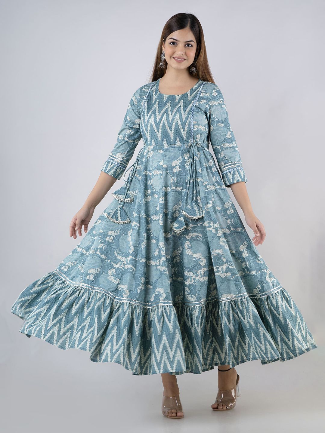 Mizaz Floral Printed Thread Work Anarkali Kurta