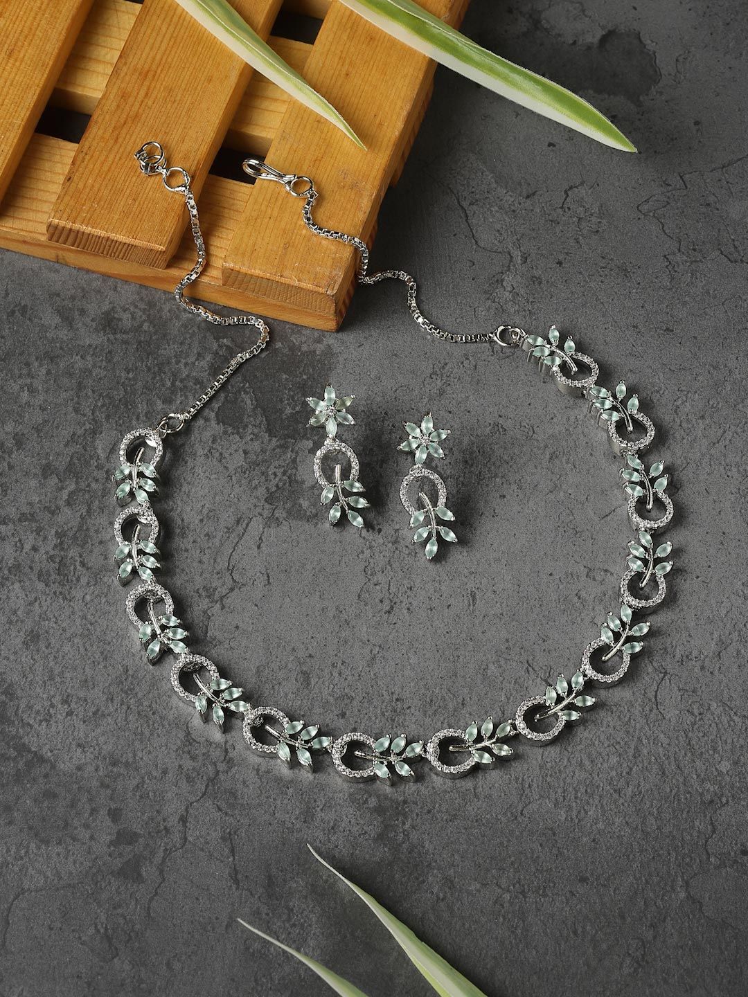 Buy ZENEME Rhodium Plated AD Studded Necklace And Earrings -  - Accessories for Women